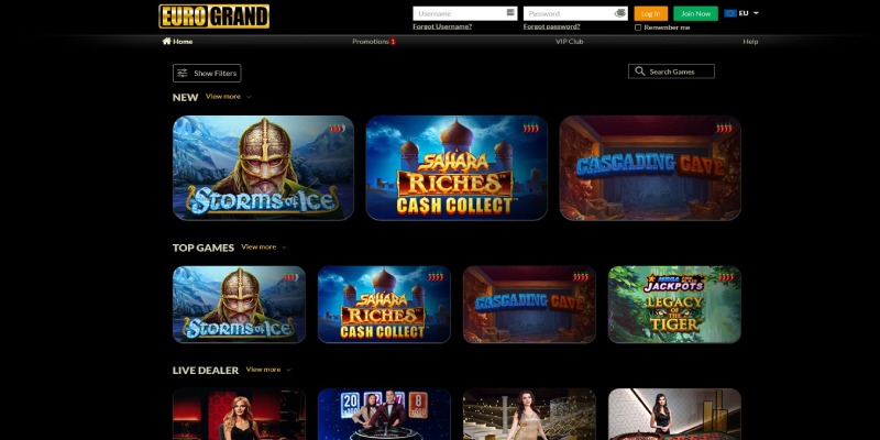 Eurogrand Casino Homepage