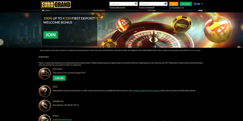 Eurogrand Casino support